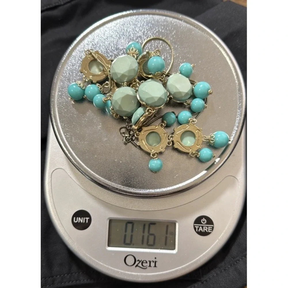 Mint Green & Turquoise Statement Bib Necklace Gold Tone Boho Chic‎